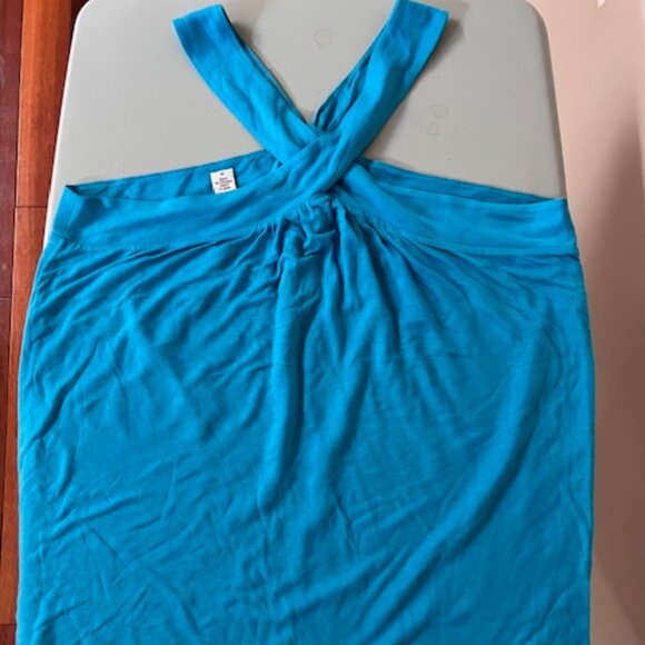 Diane von Furstenberg turquoise top with criss-cross collar Sz M (fits up to L) - Picture 1 of 3